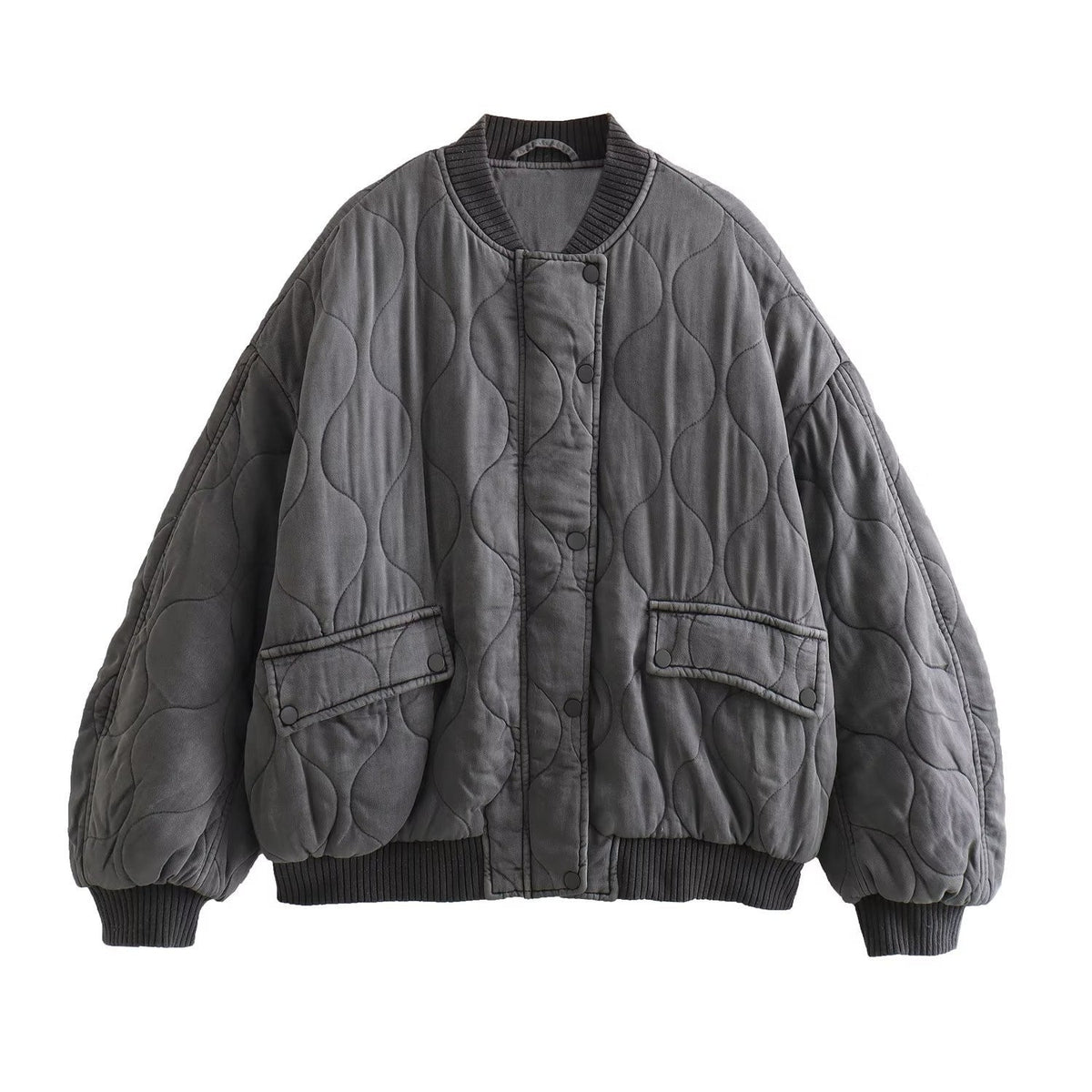 Margot | Womens Quilted Washed Cotton Padded Winter Bomber Black Autumn Jacket - Grey