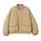 Margot | Womens Quilted Washed Cotton Padded Winter Bomber Black Autumn Jacket - Khaki