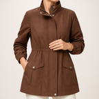 Marguerite | Womens Coat Wool Blend Winter Drawstring Waist Coat, Brown