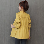 Marguerite | Womens Drawstring Waist Wool Blend Coat - Yellow