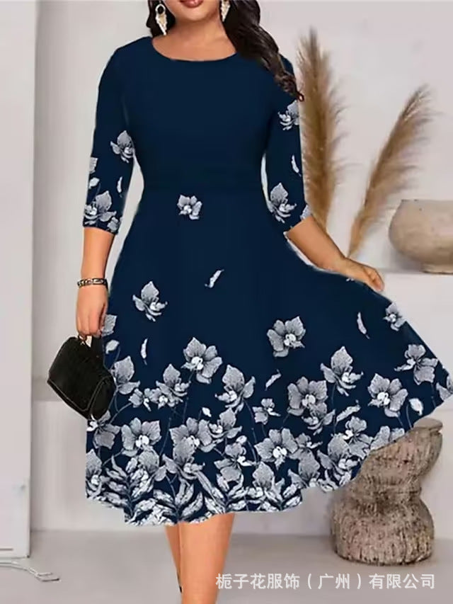 Marguerite | Womens Round Neck Floral Straight Midi Wedding Guest Dresses - 2