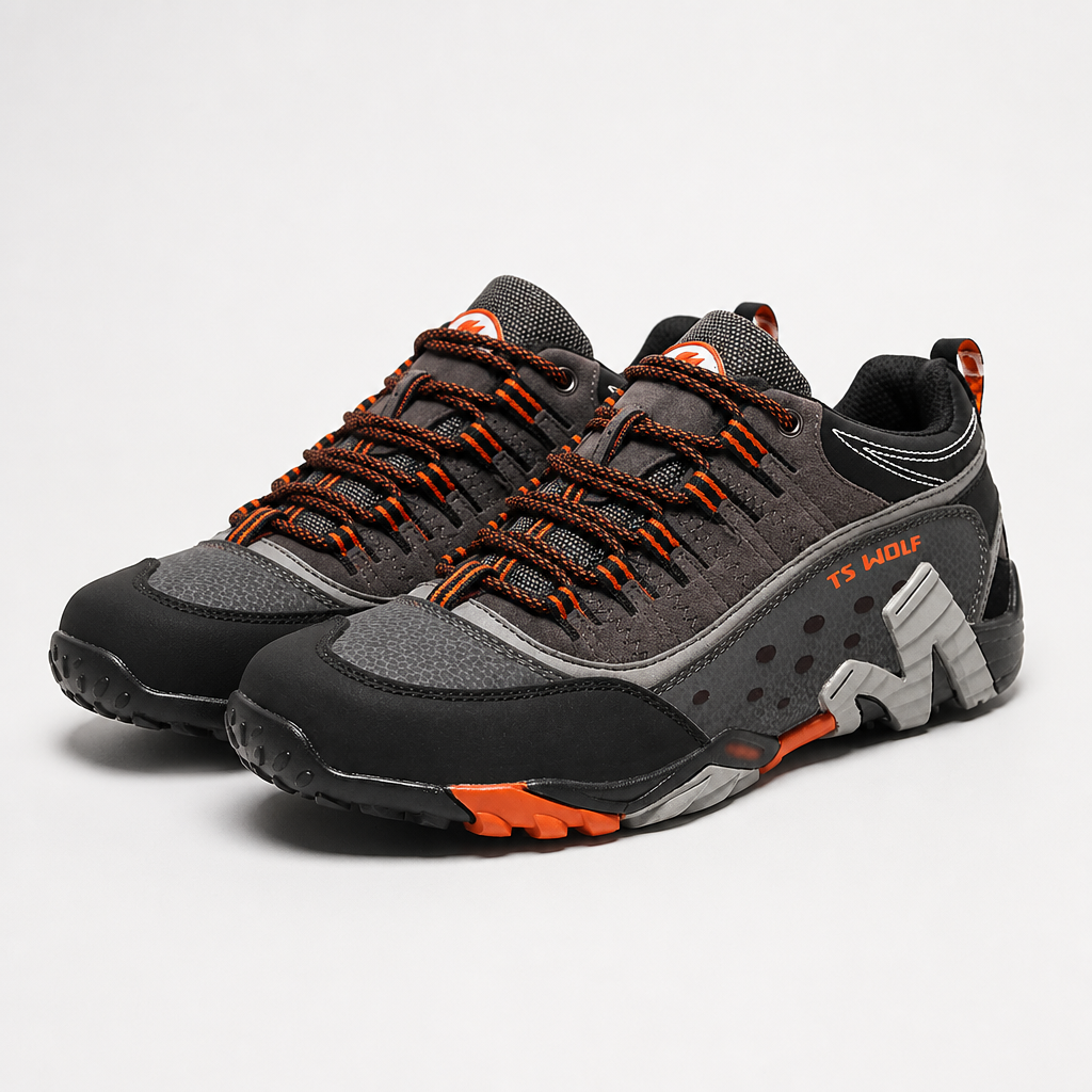 Maria | Womens Non Slip Outdoor Walking Hiking Shoes, Grey Orange