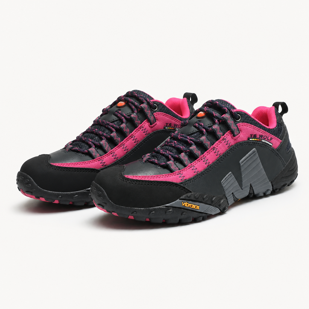 Maria | Womens Non Slip Outdoor Walking Hiking Shoes, Navy Red