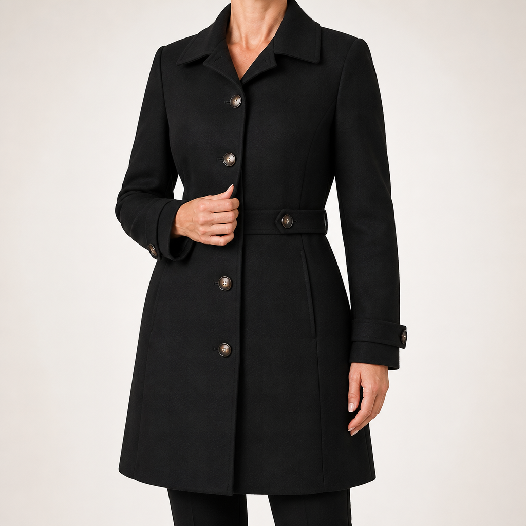 Mariana | Womens Slim Fit Single Breasted Lapel Mid Length Winter Coat, Black