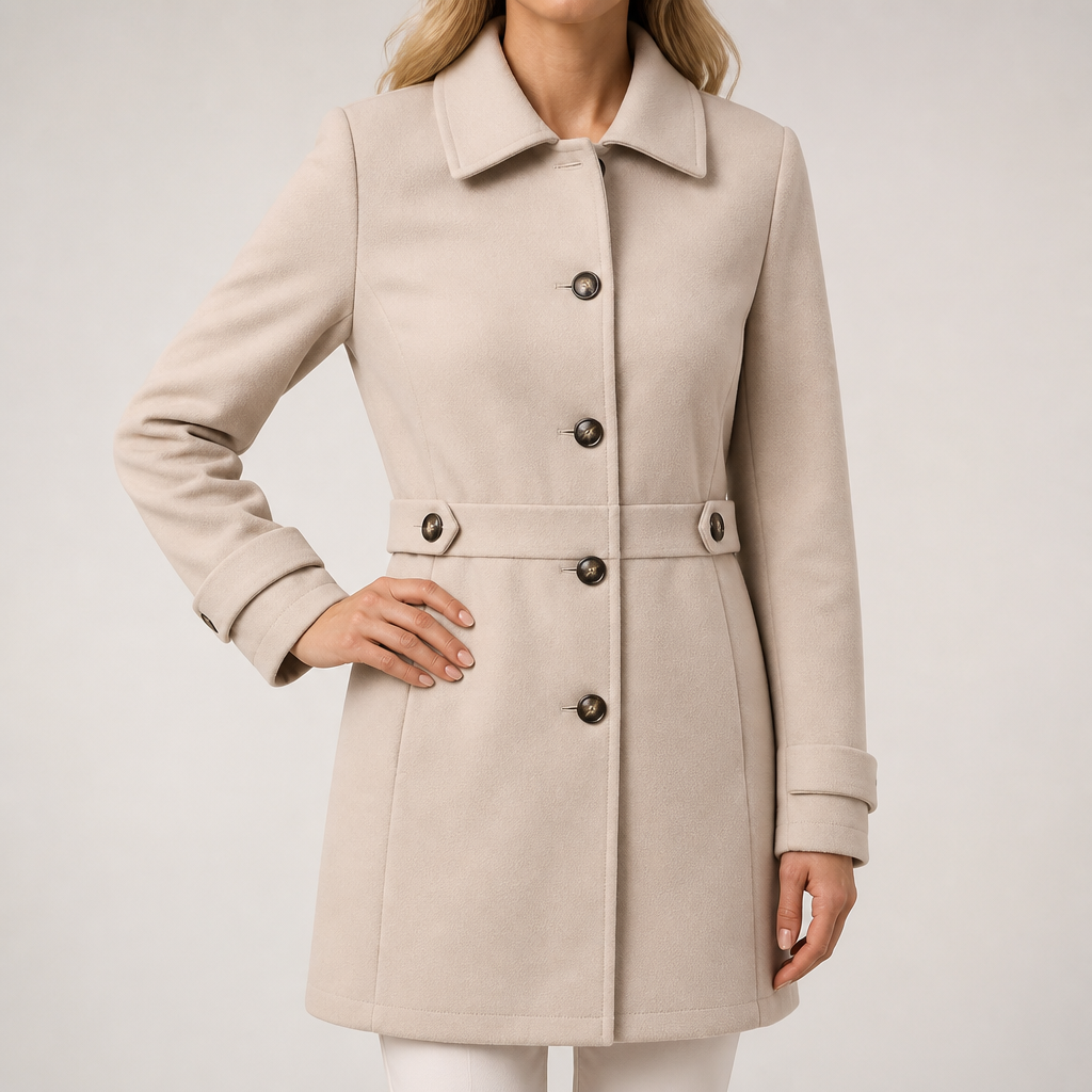 Mariana | Womens Slim Fit Single Breasted Lapel Mid Length Winter Coat, Apricot