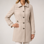 Mariana | Womens Slim Fit Single Breasted Lapel Mid Length Winter Coat, Apricot