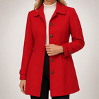 Mariana | Womens Slim Fit Single Breasted Lapel Mid Length Winter Coat, Red