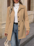 Mariana | Womens Slim Fit Single Breasted Lapel Mid Length Winter Coat, Khaki