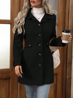 Mariana | Womens Slim Fit Single Breasted Lapel Mid Length Winter Coat, Black