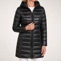 Marianne | Womens Long Puffer Coat Hooded Longline Lightweight Jacket, Black