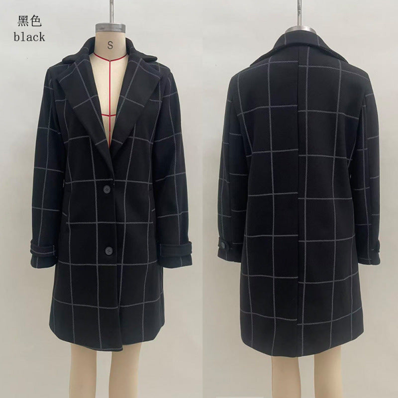 Maribel | Womens Plaid Mid Length Coat - Black