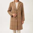 Maribel | Womens Plaid Check Mid Length Winter Coat, Camel