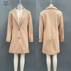 Maribel | Womens Plaid Mid Length Coat - Camel No