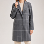 Maribel | Womens Plaid Check Mid Length Winter Coat, Grey