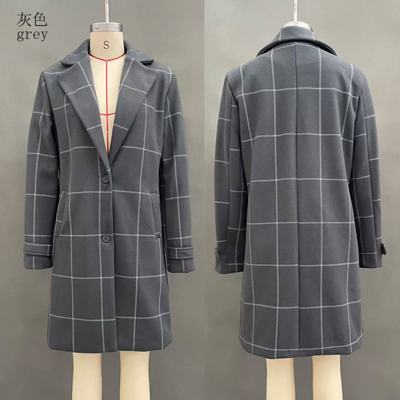 Maribel | Womens Plaid Mid Length Coat - Grey