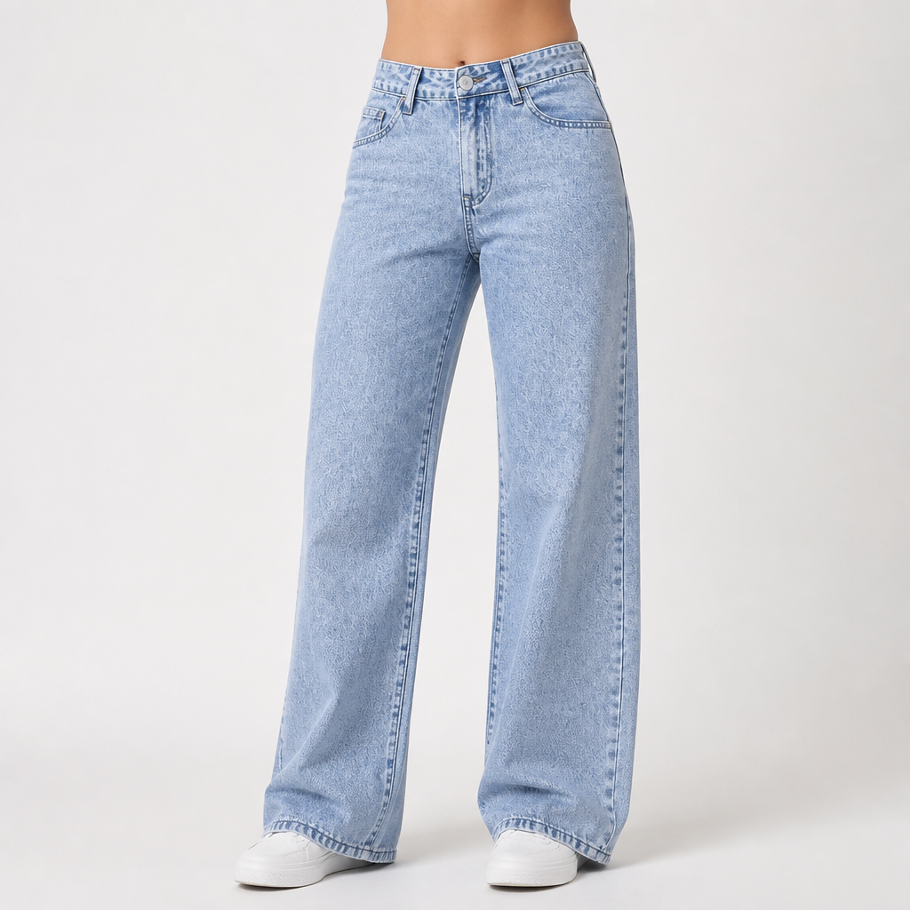 Marilyn | Womens High Waisted Straight Wide Leg Stretch Denim Jeans, Blue