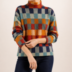 Marion | Womens Knit Sweater Checkerboard Long Sleeve Pullover, Multi