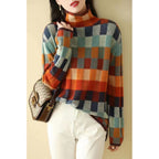 Marion | Womens Knit Sweater Checkerboard Long Sleeve Pullover