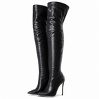 Marjorie | Womens Knee High Boots Leather Pointed Toe Heeled Long Footwear