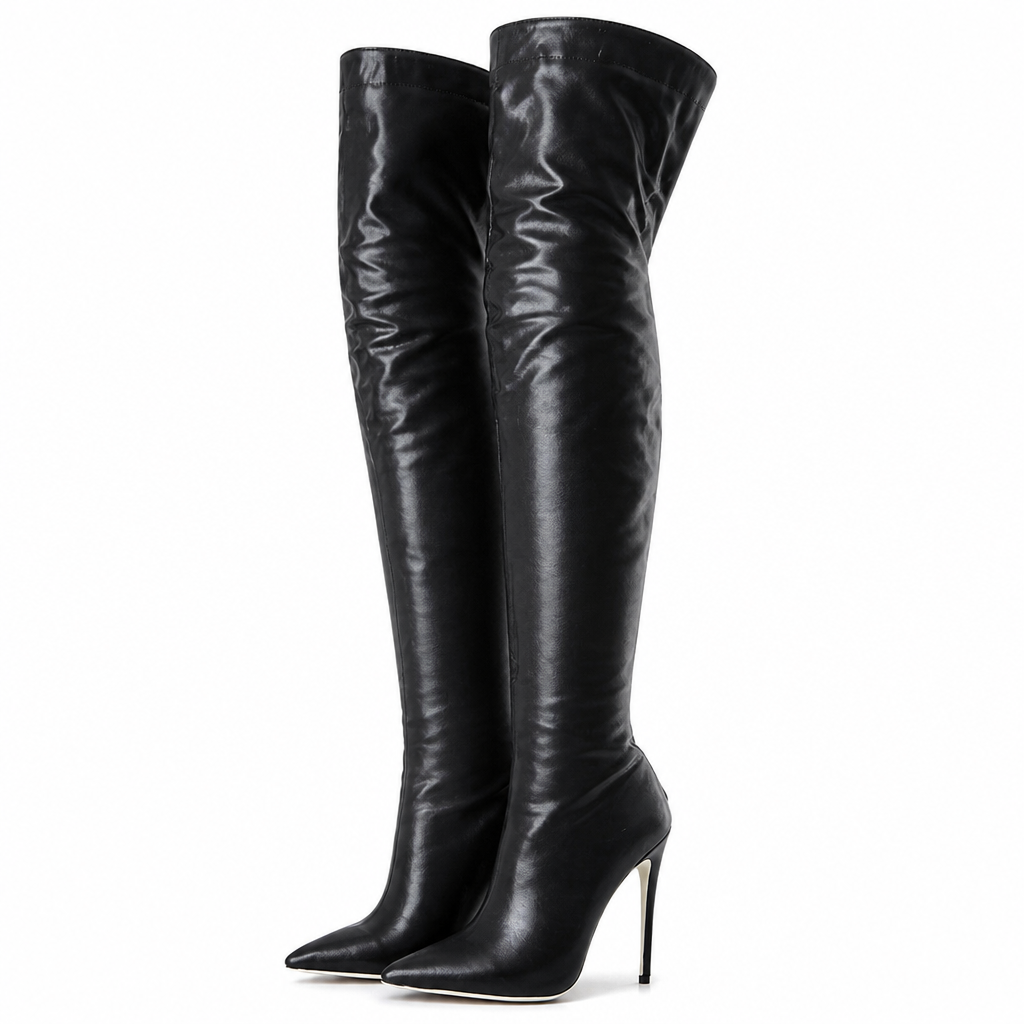 Marjorie | Womens Knee High Boots Leather Pointed Toe Heeled Long Footwear