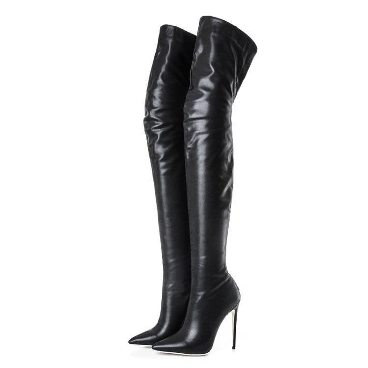 Marjorie | Womens Knee High Boots Leather Pointed Toe Heeled Long Footwear