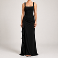 Marla | Womens Wedding Guest Strapless Backless High Slit Maxi Dress, Black