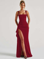 Marla | Womens Wedding Guest Strapless Backless High Slit Maxi Dress