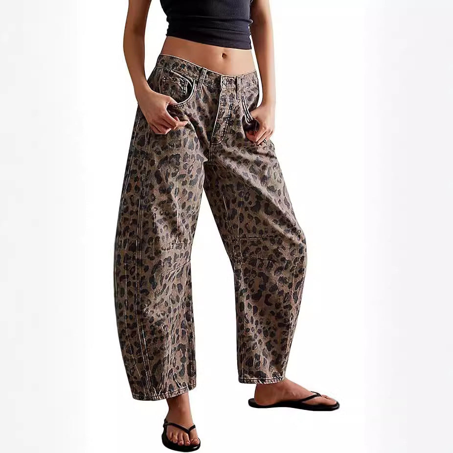 Marlena | Womens Leopard Print High Waisted Straight Leg Denim Jeans