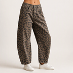 Marlena | Womens Leopard Print High Waisted Straight Leg Denim Jeans, Leopard