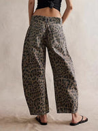 Marlena | Womens Leopard Print High Waisted Straight Leg Denim Jeans