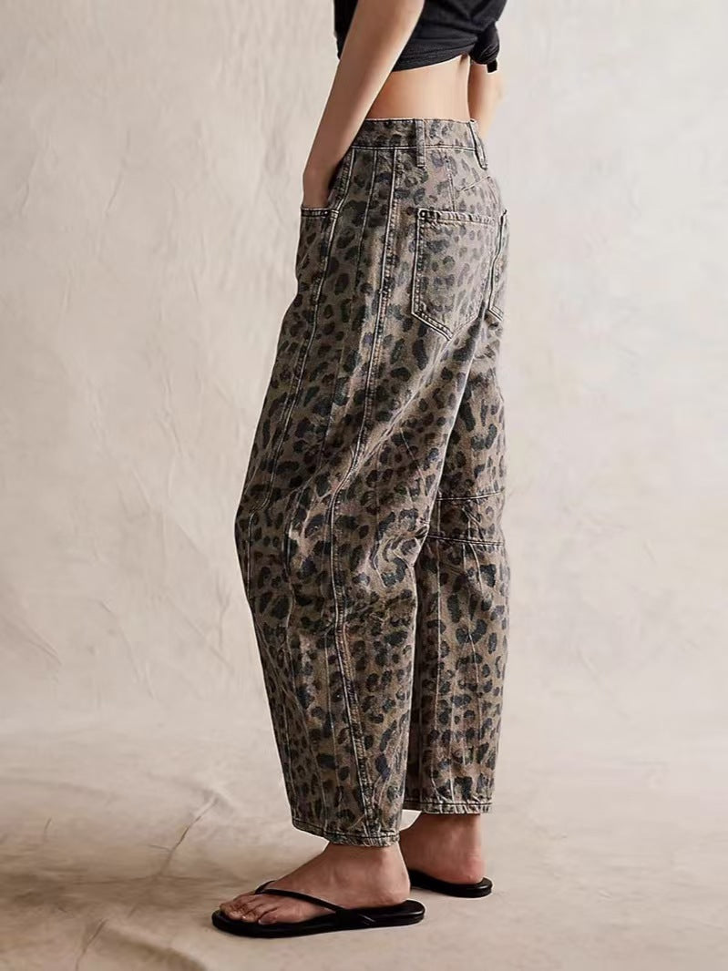 Marlena | Womens Leopard Print High Waisted Straight Leg Denim Jeans