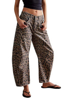 Marlena | Womens Leopard Print High Waisted Straight Leg Denim Jeans