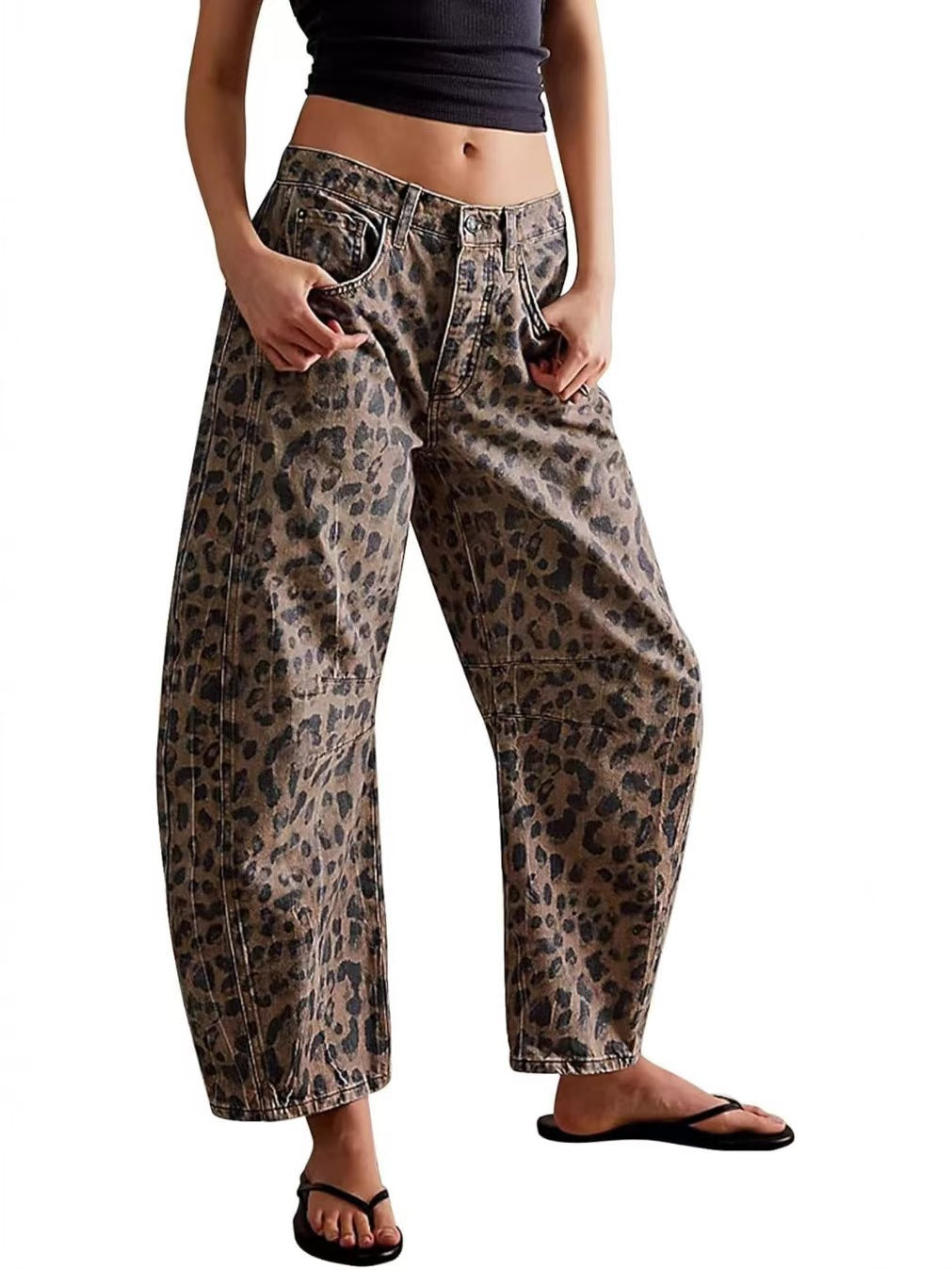 Marlena | Womens Leopard Print High Waisted Straight Leg Denim Jeans