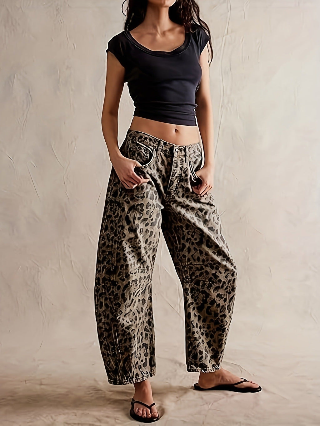 Marlena | Womens Leopard Print High Waisted Straight Leg Denim Jeans