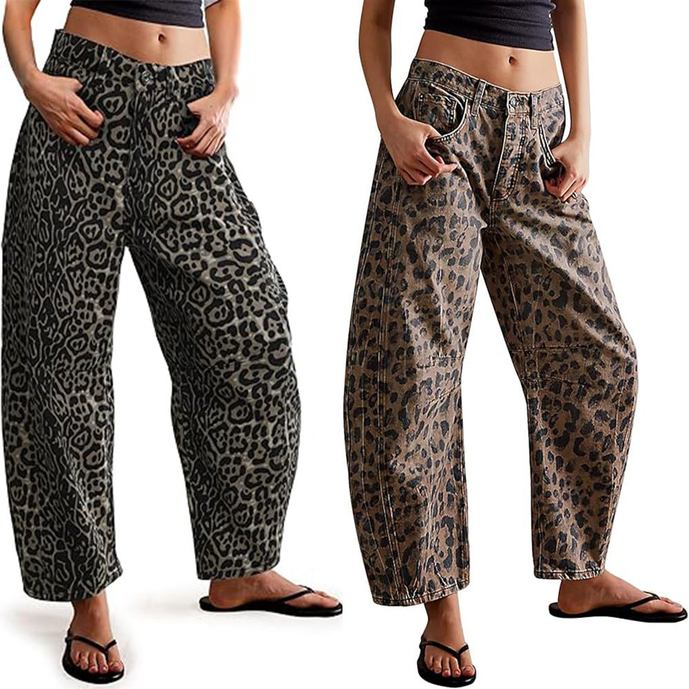 Marlena | Womens Leopard Print High Waisted Straight Leg Denim Jeans