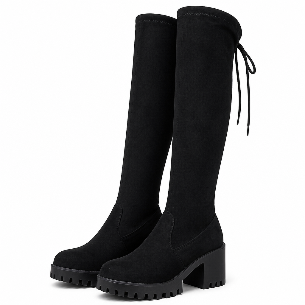 Marlene | Womens Knee High Boots Black Lace Up Outdoor Winter Footwear