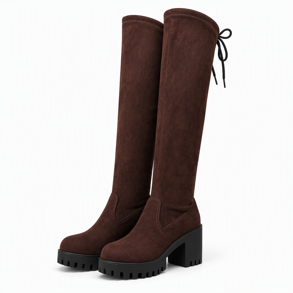 Marlene | Womens Knee High Boots Black Lace Up Outdoor Winter Footwear
