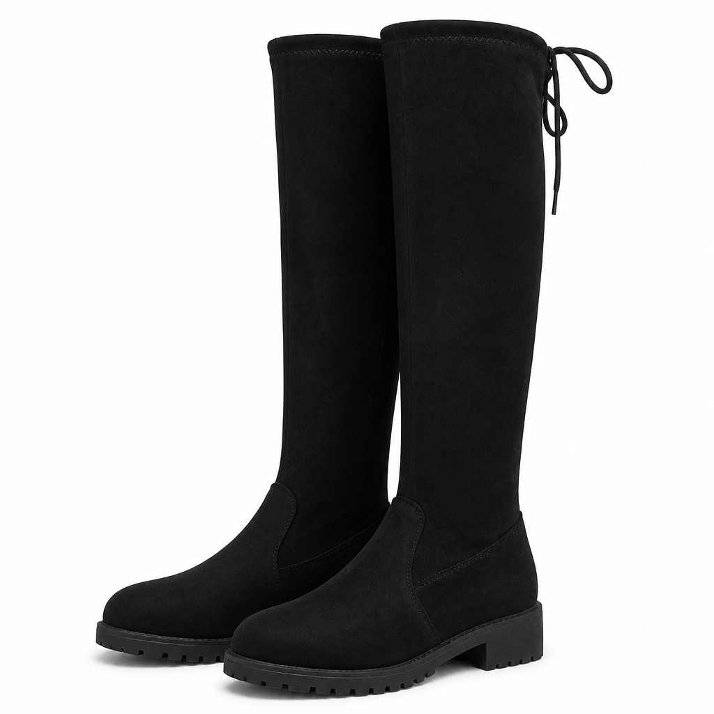 Marlene | Womens Knee High Boots Black Lace Up Outdoor Winter Footwear