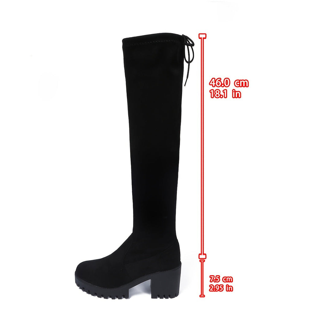 Marlene | Womens Knee High Boots Black Lace Up Outdoor Winter Footwear