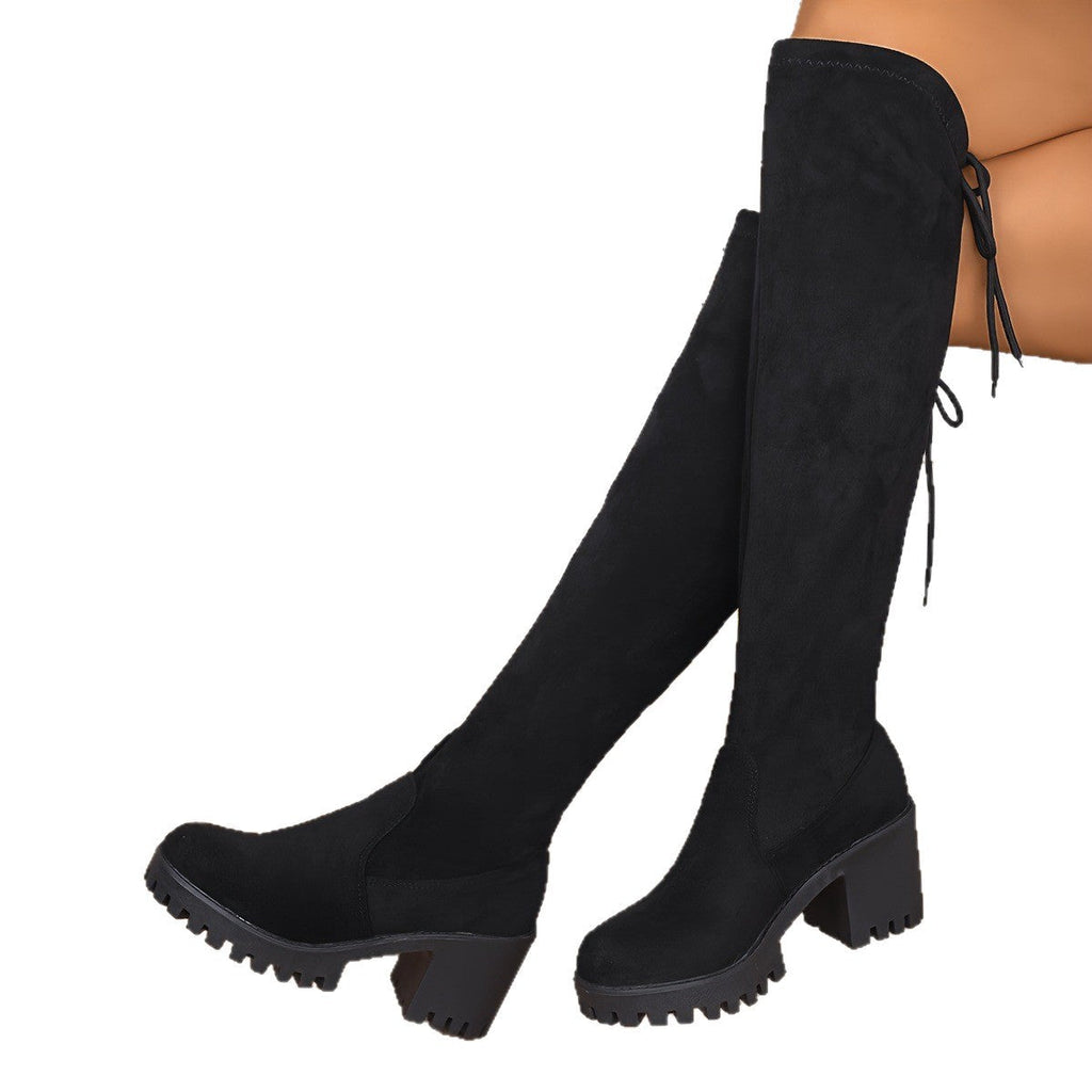 Marlene | Womens Knee High Boots Black Lace Up Outdoor Winter Footwear