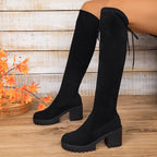 Marlene | Womens Knee High Boots Black Lace Up Outdoor Winter Footwear