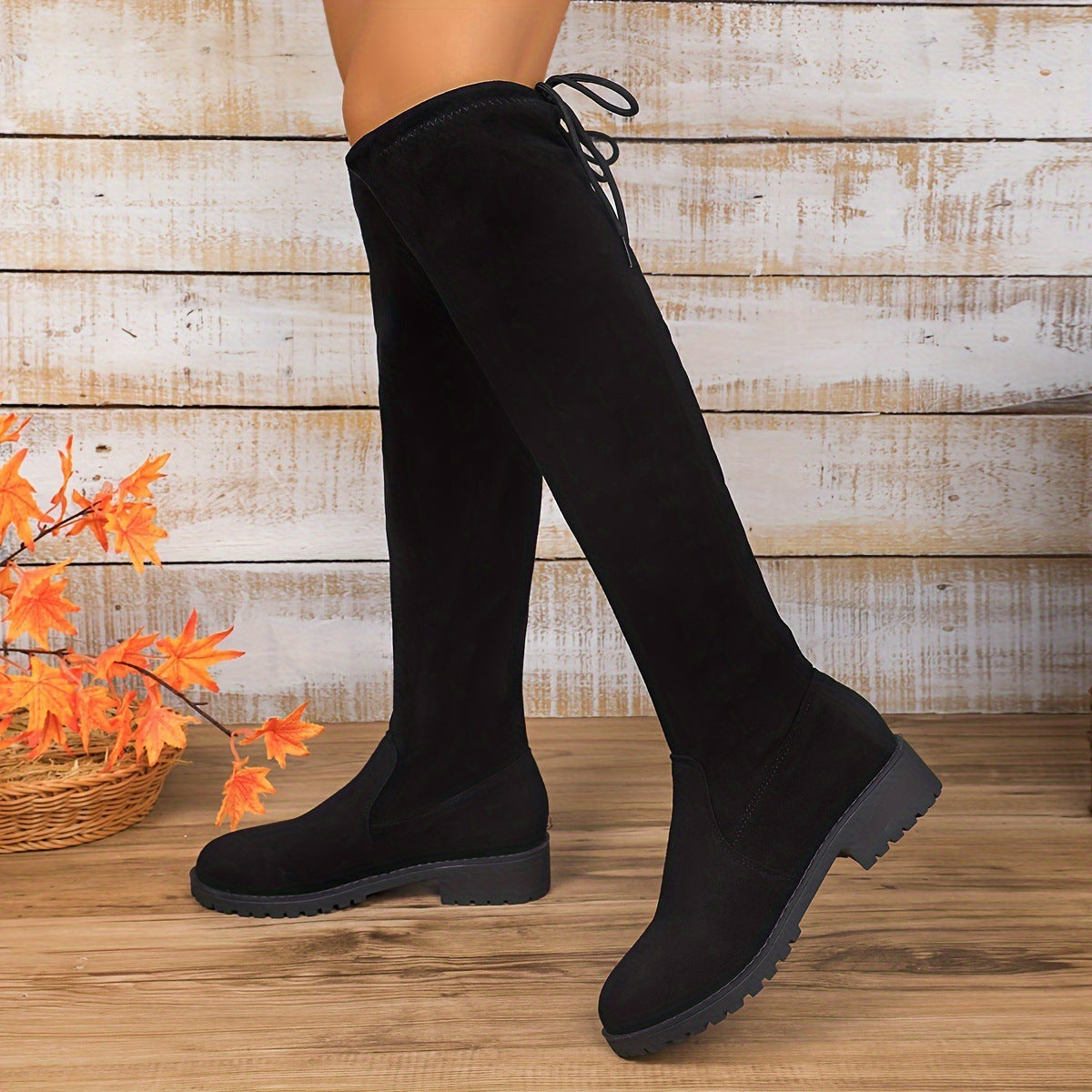 Marlene | Womens Knee High Boots Black Lace Up Outdoor Winter Footwear