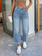 Marlow | Womens Straight Leg Frayed Hem Cropped Denim Stretch Jeans - 2