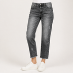 Marlow | Womens Straight Leg Frayed Hem Cropped Denim Stretch Jeans, Grey