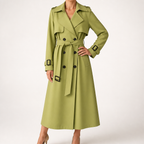 Marnie | Womens Mid Length Lapel Trench Black Long Green Coat, Avocado