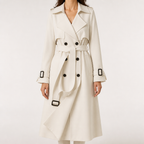 Marnie | Womens Mid Length Lapel Trench Black Long Green Coat, Cream White