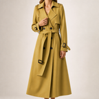 Marnie | Womens Mid Length Lapel Trench Black Long Green Coat, Lemon Yellow