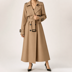 Marnie | Womens Mid Length Lapel Trench Black Long Green Coat, Mocha