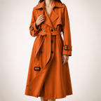 Marnie | Womens Mid Length Lapel Trench Black Long Green Coat, Orange