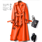 Marnie | Womens Mid Length Lapel Trench Coat, Orange Red